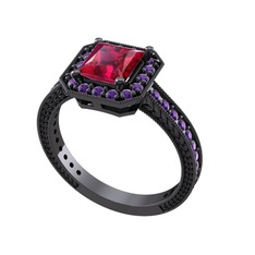 Althea Yüzük - Rodolit garnet ve ametist 925 ayar siyah rodyum kaplama gümüş yüzük #wvbxoc