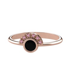 Minimal Güneş Yüzük - Siyah zirkon ve pembe kuvars 8 ayar rose altın yüzük #10f5286