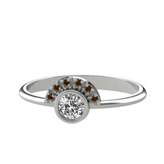 Minimal Güneş Yüzük - Swarovski ve dumanlı kuvars 14 ayar beyaz altın yüzük #10ox56h