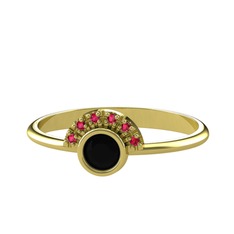 Minimal Güneş Yüzük - Siyah zirkon ve rodolit garnet 8 ayar altın yüzük #12y8hja