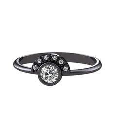 Minimal Güneş Yüzük - Beyaz zirkon ve swarovski 925 ayar siyah rodyum kaplama gümüş yüzük #132zs9i