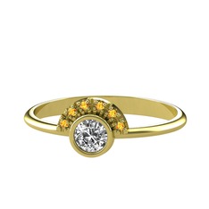 Minimal Güneş Yüzük - Beyaz zirkon ve sitrin 8 ayar altın yüzük #13mo0ae