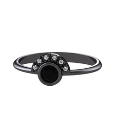 Minimal Güneş Yüzük - Siyah zirkon ve beyaz zirkon 925 ayar siyah rodyum kaplama gümüş yüzük #153u2ov