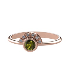 Peridot ve pırlanta 18 ayar rose altın yüzük (0.048 karat)
