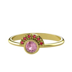 Pembe kuvars ve rodolit garnet 14 ayar altın yüzük