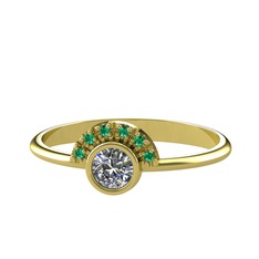 Minimal Güneş Yüzük - Pırlanta ve yeşil kuvars 18 ayar altın yüzük (0.18 karat) #16vgjep