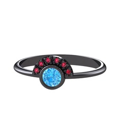 Minimal Güneş Yüzük - Akuamarin ve rodolit garnet 925 ayar siyah rodyum kaplama gümüş yüzük #17ayw2q