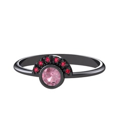 Minimal Güneş Yüzük - Pembe kuvars ve rodolit garnet 925 ayar siyah rodyum kaplama gümüş yüzük #1857njo