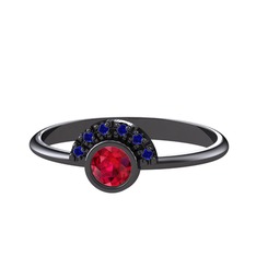 Minimal Güneş Yüzük - Rodolit garnet ve lab safir 925 ayar siyah rodyum kaplama gümüş yüzük #18l20yj