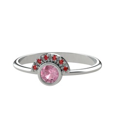 Minimal Güneş Yüzük - Pembe kuvars ve garnet 14 ayar beyaz altın yüzük #1961a6e