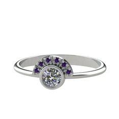 Pırlanta ve ametist 14 ayar beyaz altın yüzük (0.18 karat)