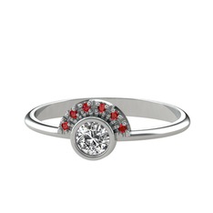 Beyaz zirkon ve garnet 18 ayar beyaz altın yüzük