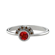Garnet ve dumanlı kuvars 8 ayar beyaz altın yüzük