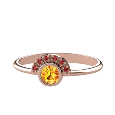 Minimal Güneş Yüzük - Sitrin ve garnet 18 ayar rose altın yüzük #1ieus90