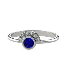 Minimal Güneş Yüzük - Lab safir ve swarovski 8 ayar beyaz altın yüzük #1jgeo46