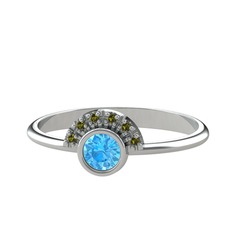 Minimal Güneş Yüzük - Akuamarin ve peridot 8 ayar beyaz altın yüzük #1kkq692