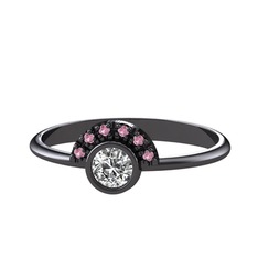 Swarovski ve pembe kuvars 925 ayar siyah rodyum kaplama gümüş yüzük