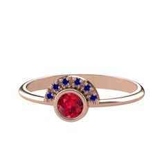 Minimal Güneş Yüzük - Rodolit garnet ve lab safir 8 ayar rose altın yüzük #1lxcgd0