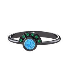 Minimal Güneş Yüzük - Akuamarin ve yeşil kuvars 925 ayar siyah rodyum kaplama gümüş yüzük #1mvx69y