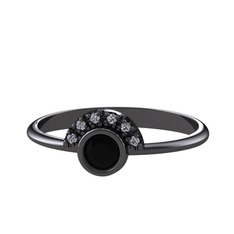 Siyah zirkon ve pırlanta 925 ayar siyah rodyum kaplama gümüş yüzük (0.048 karat)