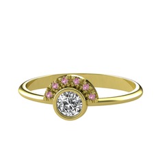 Minimal Güneş Yüzük - Beyaz zirkon ve pembe kuvars 14 ayar altın yüzük #1s8u28p