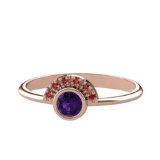Minimal Güneş Yüzük - Ametist ve garnet 8 ayar rose altın yüzük #1svgww6