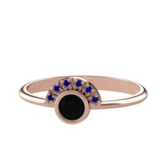 Siyah zirkon ve lab safir 18 ayar rose altın yüzük