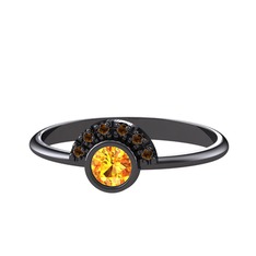 Minimal Güneş Yüzük - Sitrin ve dumanlı kuvars 925 ayar siyah rodyum kaplama gümüş yüzük #1vh4kmu