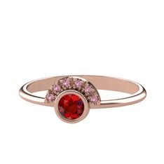 Minimal Güneş Yüzük - Garnet ve pembe kuvars 8 ayar rose altın yüzük #1vkpbor
