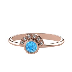 Akuamarin ve beyaz zirkon 14 ayar rose altın yüzük
