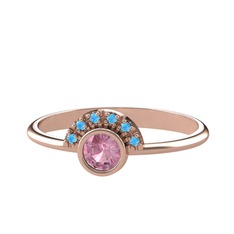 Minimal Güneş Yüzük - Pembe kuvars ve akuamarin 8 ayar rose altın yüzük #1w1l43m