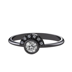 Minimal Güneş Yüzük - Beyaz zirkon ve pırlanta 925 ayar siyah rodyum kaplama gümüş yüzük (0.048 karat) #1wntad5