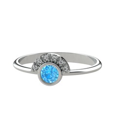 Minimal Güneş Yüzük - Akuamarin ve swarovski 8 ayar beyaz altın yüzük #1wwz2r1