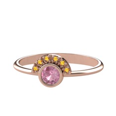 Minimal Güneş Yüzük - Pembe kuvars ve sitrin 8 ayar rose altın yüzük #1yhp0qq