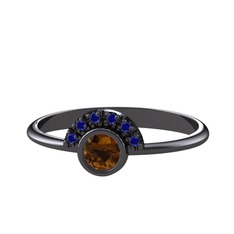 Dumanlı kuvars ve lab safir 925 ayar siyah rodyum kaplama gümüş yüzük