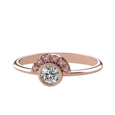 Minimal Güneş Yüzük - Beyaz zirkon ve pembe kuvars 14 ayar rose altın yüzük #2n394l