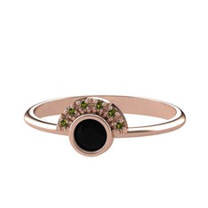 Minimal Güneş Yüzük - Siyah zirkon ve peridot 18 ayar rose altın yüzük #37odx8