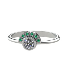 Minimal Güneş Yüzük - Pırlanta ve yeşil kuvars 8 ayar beyaz altın yüzük (0.18 karat) #3pa9qh