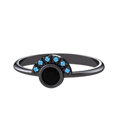 Siyah zirkon ve akuamarin 925 ayar siyah rodyum kaplama gümüş yüzük