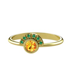 Minimal Güneş Yüzük - Sitrin ve yeşil kuvars 8 ayar altın yüzük #4v5bj7