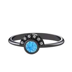 Minimal Güneş Yüzük - Akuamarin ve swarovski 925 ayar siyah rodyum kaplama gümüş yüzük #682oox