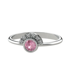 Minimal Güneş Yüzük - Pembe kuvars ve swarovski 18 ayar beyaz altın yüzük #7p45np
