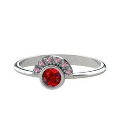 Garnet ve pembe kuvars 14 ayar beyaz altın yüzük