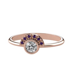 Minimal Güneş Yüzük - Swarovski ve ametist 18 ayar rose altın yüzük #8kt2g3