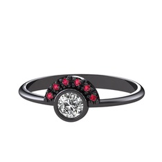 Minimal Güneş Yüzük - Swarovski ve rodolit garnet 925 ayar siyah rodyum kaplama gümüş yüzük #bm8h8x