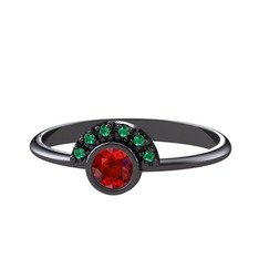 Minimal Güneş Yüzük - Garnet ve yeşil kuvars 925 ayar siyah rodyum kaplama gümüş yüzük #cmver9