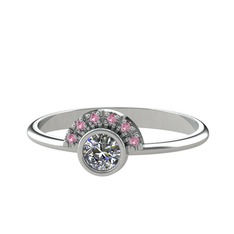 Pırlanta ve pembe kuvars 925 ayar gümüş yüzük (0.18 karat)