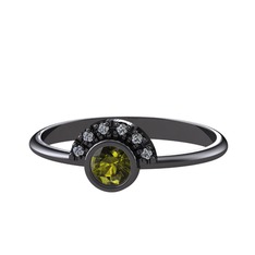 Minimal Güneş Yüzük - Peridot ve pırlanta 925 ayar siyah rodyum kaplama gümüş yüzük (0.048 karat) #dzuqqv