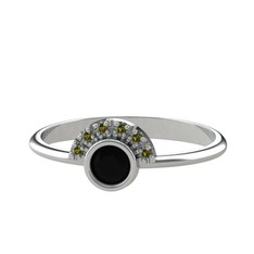 Minimal Güneş Yüzük - Siyah zirkon ve peridot 14 ayar beyaz altın yüzük #e53upj