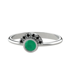 Minimal Güneş Yüzük - Kök zümrüt ve siyah zirkon 925 ayar gümüş yüzük #ej4jhg